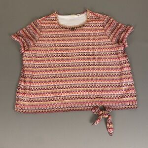 Alfred Dunner Tie-Front‎ Knit Blouse Top Plus 3X Beaded Neckline Short Sleeve